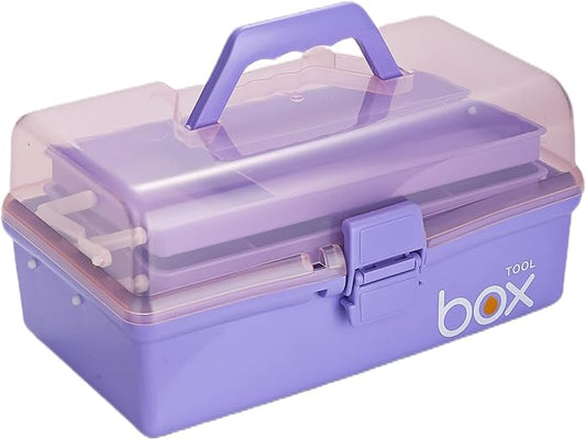 Kinsorcai 12'' Three-Layer Clear Plastic Storage Box/Tool Box, Multipurpose Organizer and Portable Handled Storage Case for Art Craft and Cosmetic (Purple)