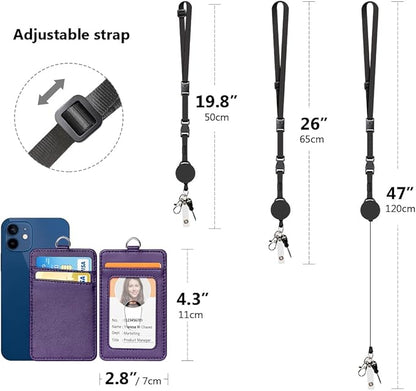 Leather Badge Holder and Adjustable Retractable Lanyards, Quick Release Buckle and Safety Breakaway Lanyards with Swivel Metal Clasp for Offices, Staff, Students, Employees
