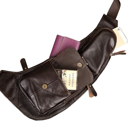 Hebetag Leather Sling Bag Crossbody Backpack for Men Women Travel Outdoor Camping