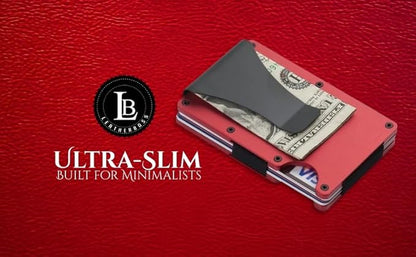 Leatherboss Wallet for Men RFID Blocking Minimalist Metal Card Holder with Money Clip Holds Credit Cards and Cash (Ruby Red)