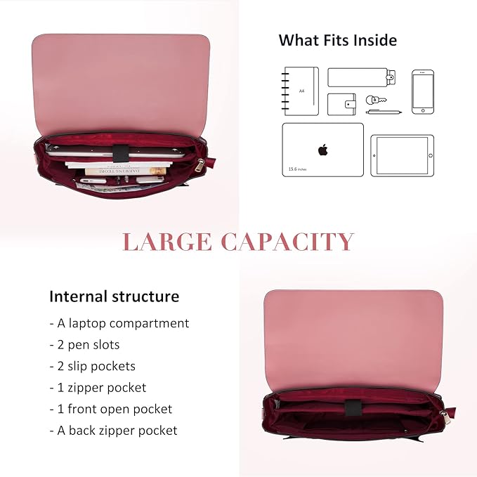 ECOSUSI Laptop Bag for Women Vegan Leather Messenger Bag Fashion Briefcase Computer Satchel Bag