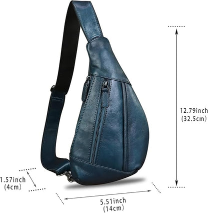 Genuine Leather Sling Bag for Men and Women Vintage Real Leather Crossbody Chest Bags Backpack Purse for Travel Hiking