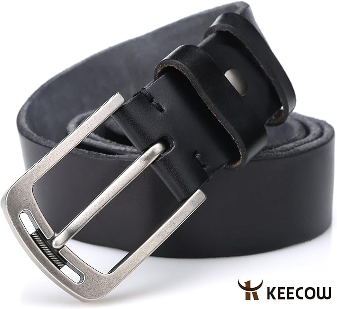 KEECOW Men's 100% Italian Cow Leather Belt Men With Anti-Scratch Buckle,Packed in a Box