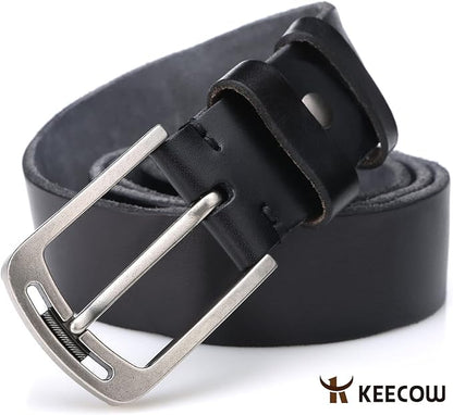 KEECOW Men's 100% Italian Cow Leather Belt Men With Anti-Scratch Buckle,Packed in a Box