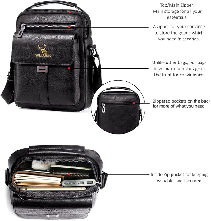 Zipper Buckle Leather Messenger Bag Crossbody Shoulder Bag Vintage Handle Bags | Zipper, Buckle, Leather, Vintage