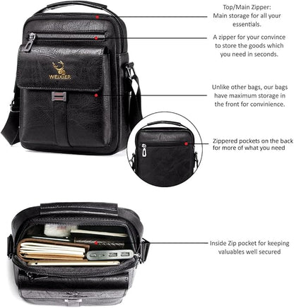 Zipper Buckle Leather Messenger Bag Crossbody Shoulder Bag Vintage Handle Bags | Zipper, Buckle, Leather, Vintage