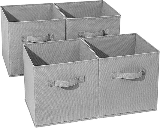 Basics Fabric Clothing Storage Bins - 10.6" x 10.6" x 11" - Collapsible Storage Cubes Organizer with Handles, Linen Foldable Storage Baskets Cloth Box Containers, Closet Organizers