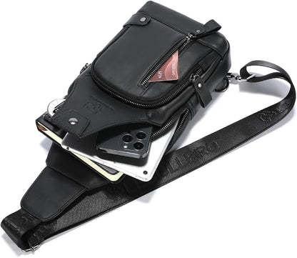 Sling Bag for Men Genuine Leather Chest Bag Crossbody Backpack Travel Hiking Outdoor Sports