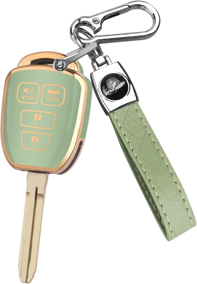 MILD EAST Key Fob Cover for Toyota with Metal Key Chain, Soft TPU Easy to Press Key Fob Shell Case for 2012-2019 Camry Corolla Rav4 Tacoma Highlander Avalon Venza, Green