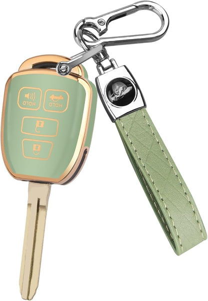 MILD EAST Key Fob Cover for Toyota with Metal Key Chain, Soft TPU Easy to Press Key Fob Shell Case for 2012-2019 Camry Corolla Rav4 Tacoma Highlander Avalon Venza, Green