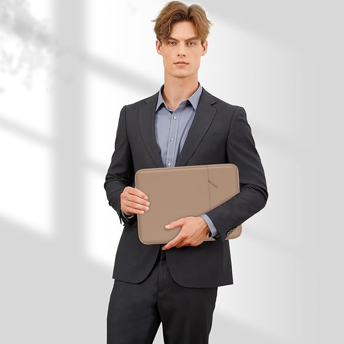 MOSISO Laptop Case 16 inch, 15-15.6 inch Laptop Sleeve Compatible with MacBook Pro 16 M5 M4 M3 M2 M1, HP Acer Dell Lenovo ASUS, Polyester Vertical Computer Sleeve Bag with Pocket, Bronze Brown
