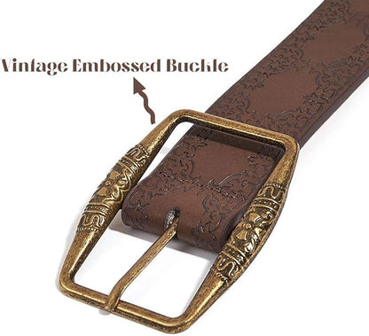 Women Western Belt Vintage Metal Buckle Leather Belts Country Cowboy Cowgirl Belt for Jeans Pant Dress