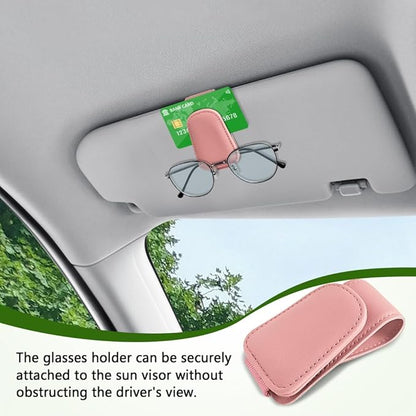 Sunglass Holder for Car, Sunglasses Clip for Car Visor, Magnetic Leather Vehicle Eyeglass Hanger Clip, Auto Ticket Card Glasses Organizer Clamp Accessories for SUV Sedan (Pink)
