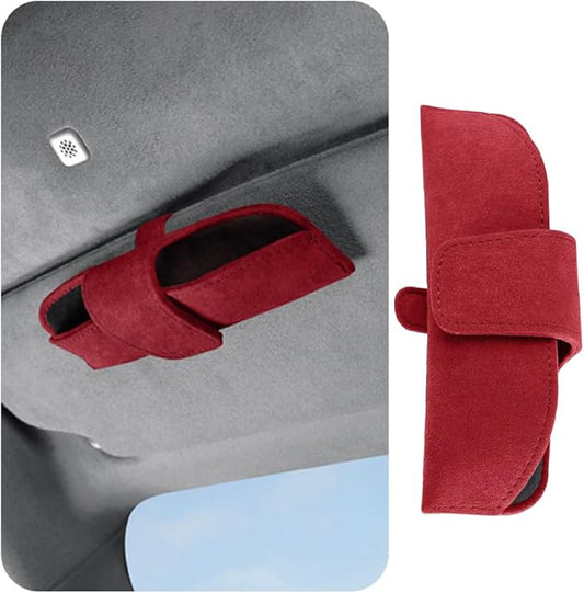 Sunglasses Holder for Car Sun Visor, Magnetic Closure Suede Vehicle Eyeglasses Holder Protective Box Clip, Automotive Glasses Storage Organizer, Universal for Truck, SUV, RV(Red)