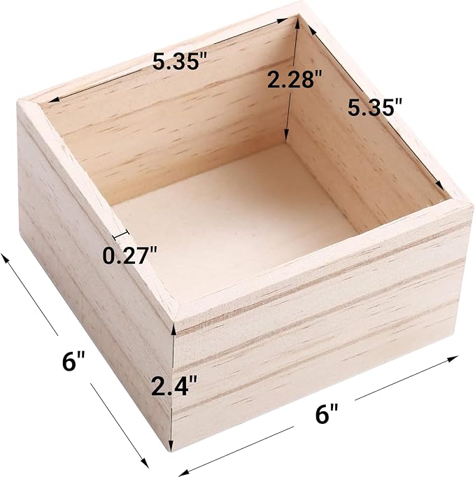 CALPALMY (12 Pack) 6" x 6" Unfinished Wooden Box Storage Organizer Small Wooden Boxs for Art Crafts Collectibles Home Venue Decor