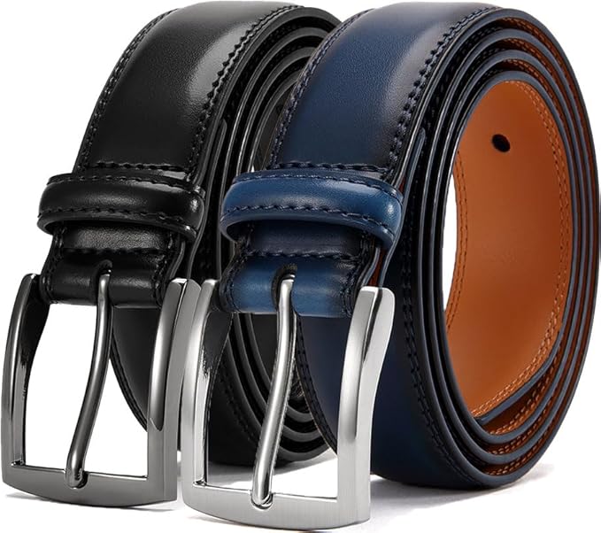 DOOPAI Men's Genuine Leather Dress Belt 2Pack - Handmade Classic Casual and Business Belt, 100% Cow Leather Prong Buckle,