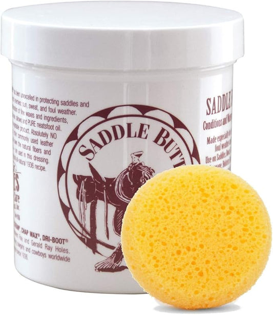 Ray Holes Saddle Butter with Leathercraft Applicator Sponge Included, Ideal for Use on Saddles, Boots, Chaps, Gun Scabbards, Luggage, Holsters, Bridles and Tooled Leather and More, Pint Size
