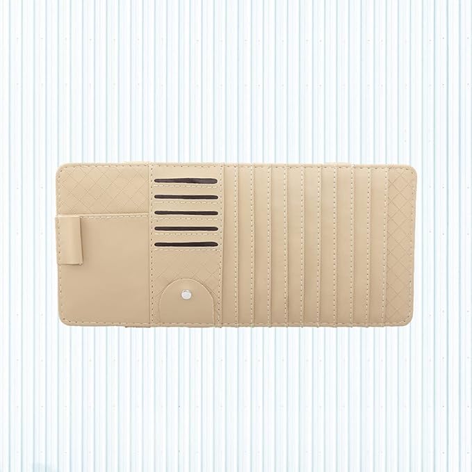 Multi-Functional Sun Visor Leather Organizer Storage Bag for Pens and Cards Stylish Beige Car Accessory for Vehicle Interior