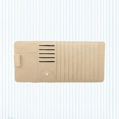 Multi-Functional Sun Visor Leather Organizer Storage Bag for Pens and Cards Stylish Beige Car Accessory for Vehicle Interior