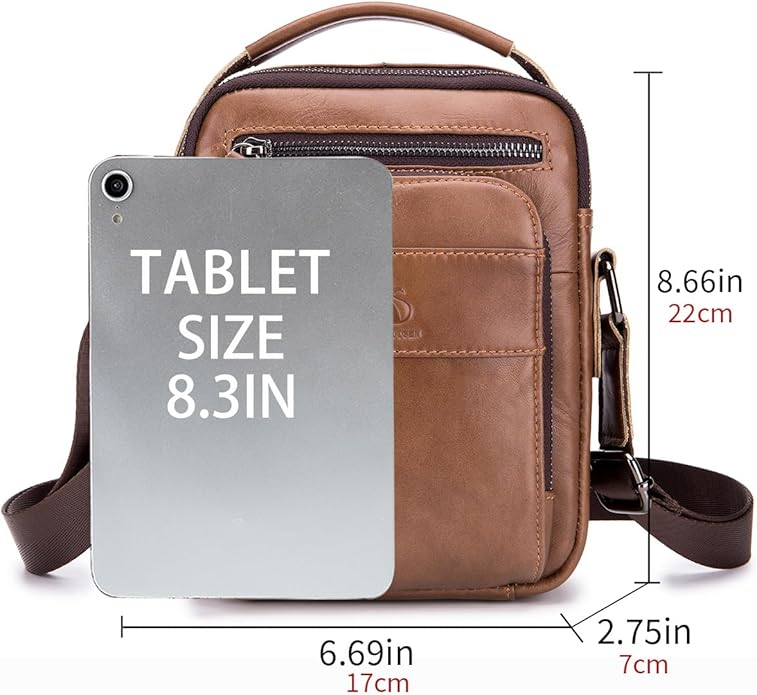 Men's Vinatge Leather Crossbody:Compact with Organized Pockets,Stylish & Functional for Everyday Carry