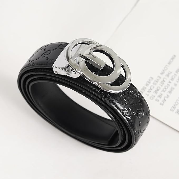 Aurolran Men&Womens Leather Dress Belt Business Automatic Buckle Belt Color-Black Silver Gold