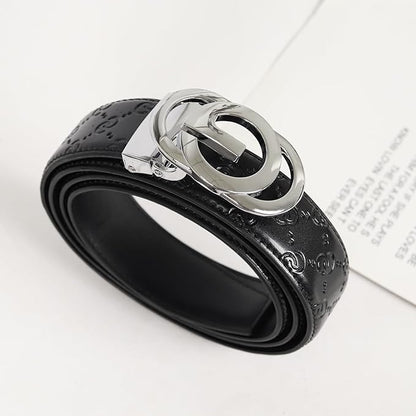 Aurolran Men&Womens Leather Dress Belt Business Automatic Buckle Belt Color-Black Silver Gold