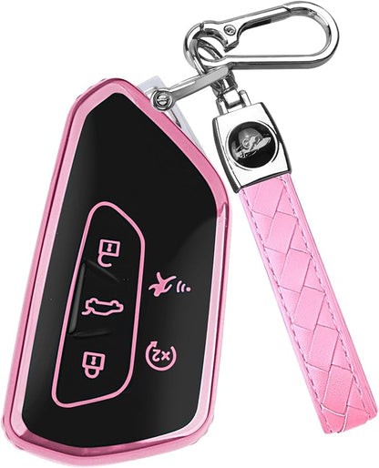 FT FUNTOR Key Fob Cover for Volkswagen,Soft TPU Full Protection Case Compatibale With VW Golf GTI Atlas Skoda Octavia ID3 ID4 MK8 (Pink, 5 Buttons)