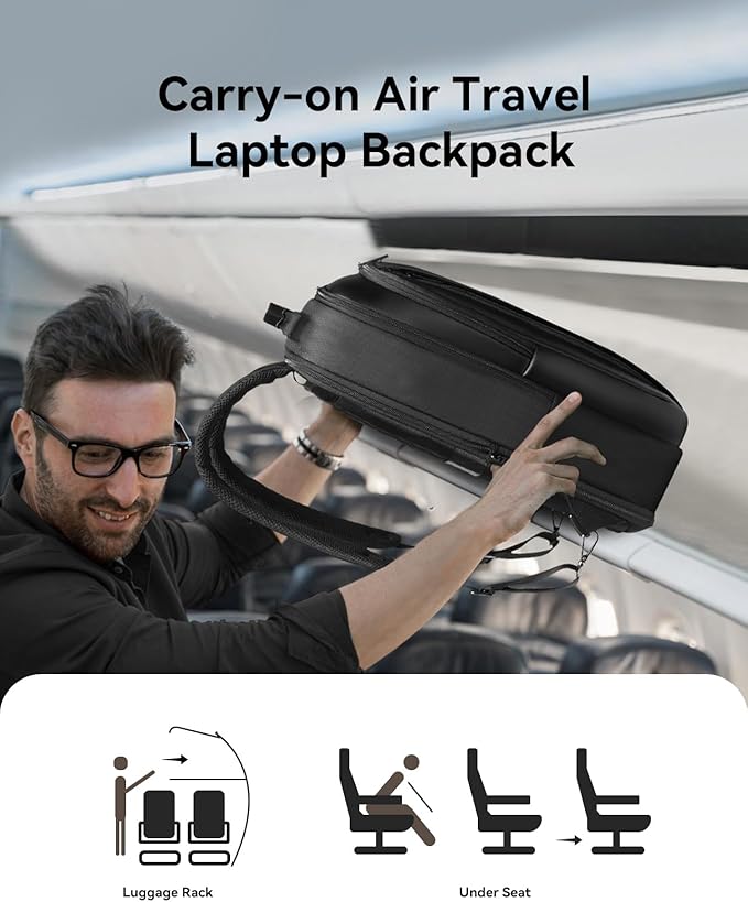 CROSSGEAR Business Commuter Backpack for Men, 26-32L Expandable Travel Laptop Backpack, Fit 15.6 Inch Laptop, Waterproof Computer Work Commute Daypack, Black