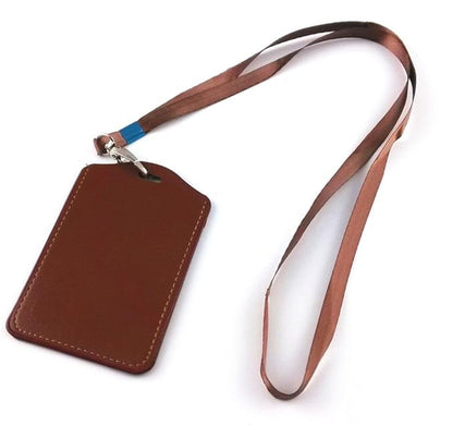 yueton 10pcs Vertical Style Leather Business ID Badge Card Holder, Name Card Business Card Holder Tag with Long Neck Strap Band Lanyard (Brown)