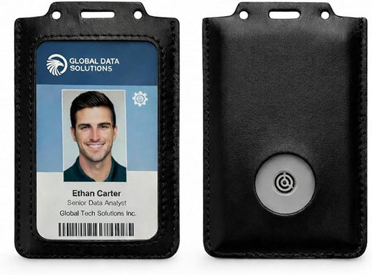 CPLIKE 2-Pack Vertical ID Badge Holder Compatible with Centegix CrisisAlert V2, Slim PU Leather Case with Emergency Alarm Button Cutout for Teachers, Nurses, School & Office Staff