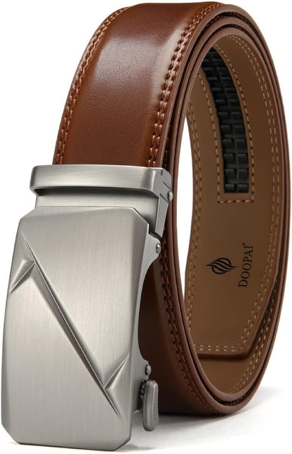 DOOPAI Belt Men, Ratchet Dress Adjustable 1 3/8" Sliding Leather Designer, Size Length Can be Cut, with Gift Box