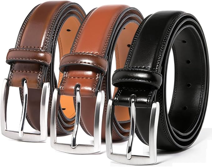 Mens Genuine Leather Dress Belt for Men, Handmade, 100% Cow Leather,Classic Casual and Business Belt Prong Buckle