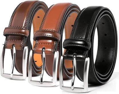 Mens Genuine Leather Dress Belt for Men, Handmade, 100% Cow Leather,Classic Casual and Business Belt Prong Buckle