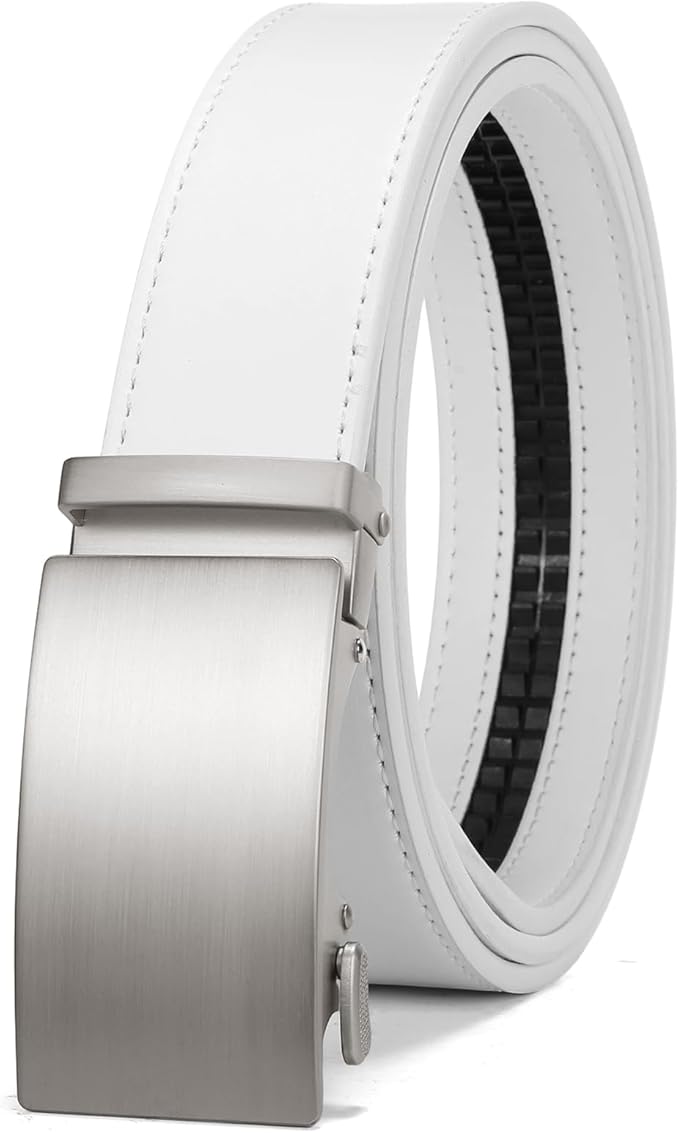 SENDEFN Men's Leather Belt Automatic Ratchet Buckle Slide Belt for Dress Casual Trim to Fit with Gift Box
