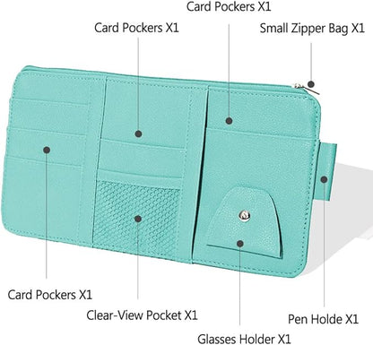 1 Pack Car Sun Visor Organizer, Sunglasses Holder for Car Sun Visor, Auto Interior Accessories Pocket Organizers Can Store for Sunglasses, Documents, Cards, Pen, Drivers License (Blue)