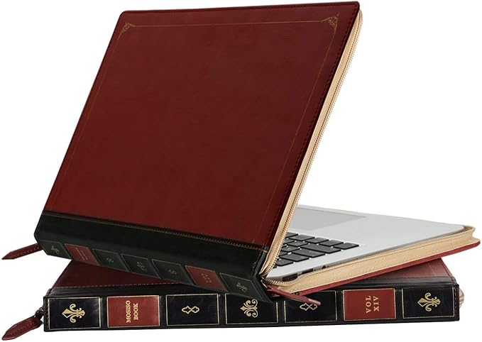 MOSISO Compatible with MacBook Pro 16 inch Case 2025-2021 M4 A3403 A3186 M3 A2991 M2 A2780 M1 A2485/2019 2020 A2141,PU Leather Laptop Sleeve Vintage Retro Zippered Portfolio Protective Cover,Wine Red