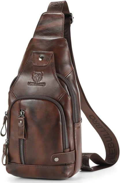 Sling Bag for Men Genuine Leather Chest Bag Crossbody Backpack Travel Hiking Outdoor Sport