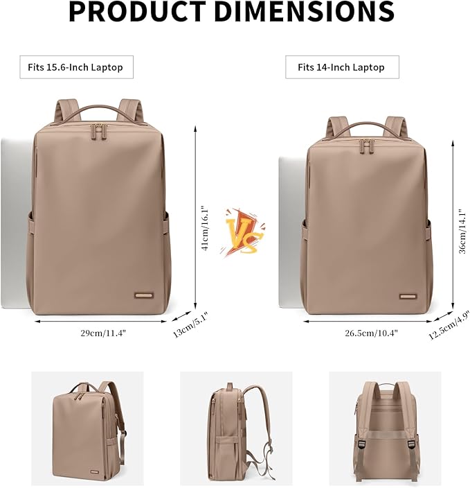 GOLF SUPAGS Stylish Laptop Backpack for Women Airline Approved Perfect for Work College and Travel Multi-Functional Casual Daypack Fits 15.6 Inch Notebook (Champagne)