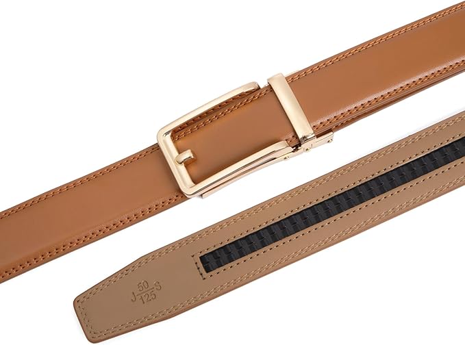 Founders & C Men's Leather Ratchet Comfort Click Belt Dress with Slide Buckle -Adjustable Trim to Fit