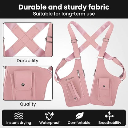 Leather Double Shoulder Armpit Bag for Men Underarm Concealed Rover The Holste Vest for Mens Adjustable Leather Bag (Pink)
