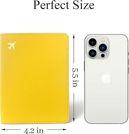 PU Leather Passport Holder Covers Case, Waterproof Rfid Blocking Travel Wallet Passport Holder(Lemon Yellow)