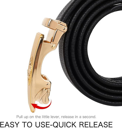Aurolran Men&Womens Leather Dress Belt Business Automatic Buckle Belt Color-Black Silver Gold