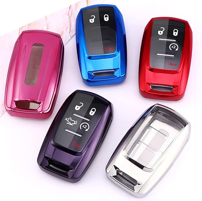 360 Degree TPU Protector Key Fob Cover Case fit for 2021 2020 2019 Dodge Ram 1500 2500 3500 Rubber Keyless Entry Key Fob OHT-4882056 (Purple)