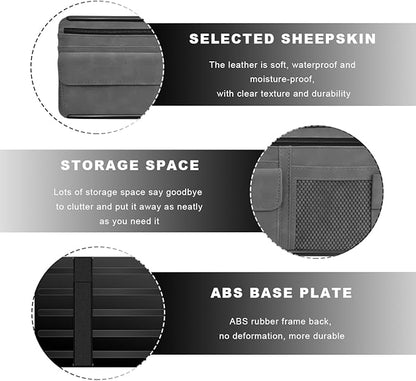 Car Sun Visor Organizer, Soft Leather Vehicle Sunshade Glasses Storage Bag with Net Zipper, Automotive Multi-Pocket Organizer for Drive License Card Glasses Document (Gray)