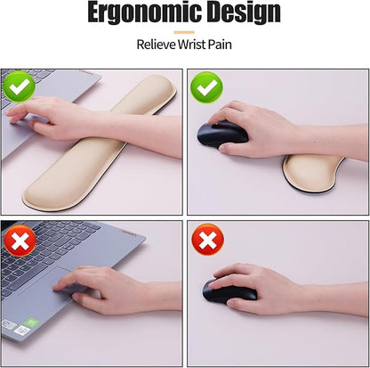 Bloss Leather Desk Pad and Keyboard Wrist Rest, Large Mouse Pad + Keyboard Pad+Mouse Wrist Support, Non-Slip Desk Mat Protector for Office, Home(27.6" x 13.8", Beige)