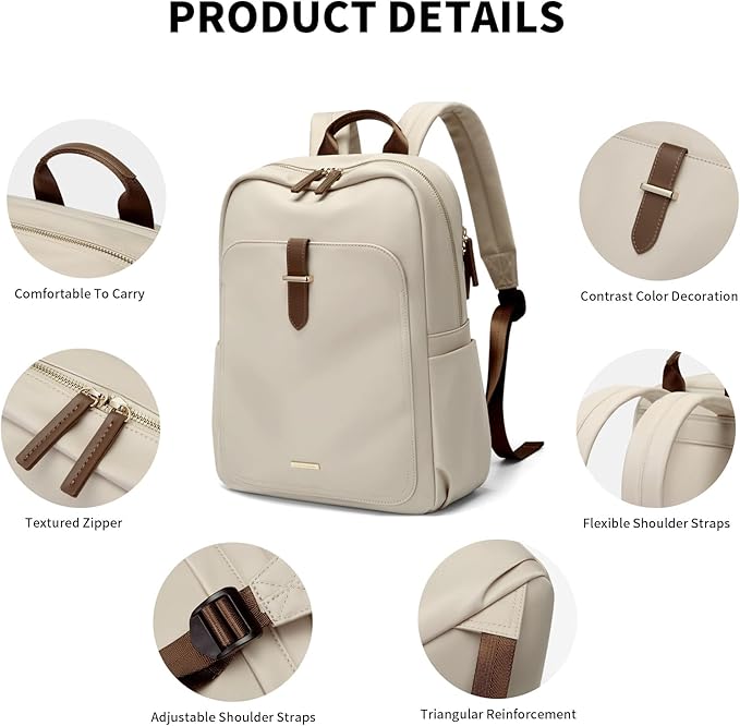 Laptop Backpack for Women,Carry on Travel Backpack Casual Work Business Backpacks Purse College,16 Inch,Apricot