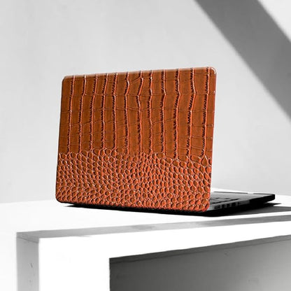 KEROM Compatible for Crocodile MacBook Pro 13 Inch Case 2025-2016 M2 M1 A2338 A2289 A2251 A2159 A1989 A1706 A1708, Textured Aligator Skin Snakeskin PU Leather Hardshell & Keyboard Cover, Brown