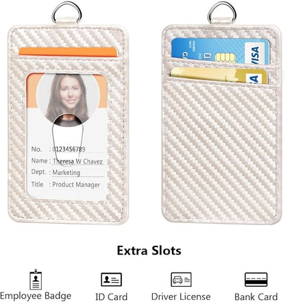 Leather Badge Holder and Adjustable Retractable Lanyards, Quick Release Buckle and Safety Breakaway Lanyards with Swivel Metal Clasp for Offices, Staff, Students, Employees