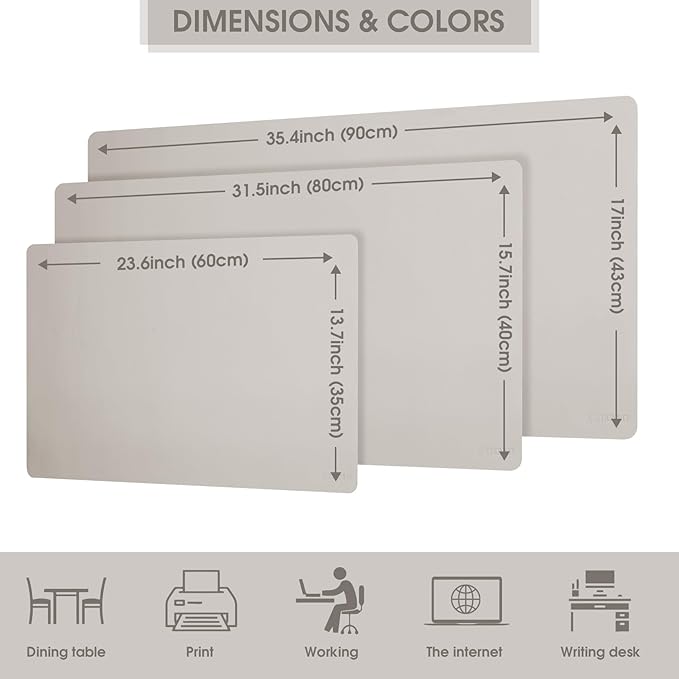 Leather Desk Pad Protector 31.5x15.7inch Vanity Mat Non-Slip Large Gaming Mouse Pad Waterproof Desk Writing Pad Desk Blotter Laptop and Keyboard Mat for Office and Home(Grey)