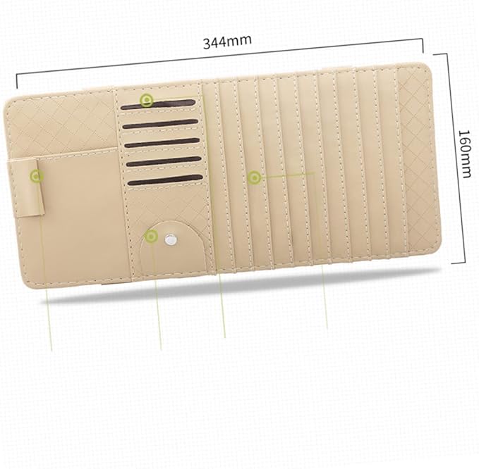 FAVOMOTO 2pcs Multi-Functional Sun Visor Leather Organizer Bag Slot for Car Beige Stylish Storage for Pens Cards Booklets Convenient Auto Accessory for Vehicle Interior